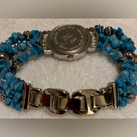 #J921 - VTG Suzanne Somers Turquoise, Aqua Crystals & Silver-tone Ladies Watch - Picture 8 of 13